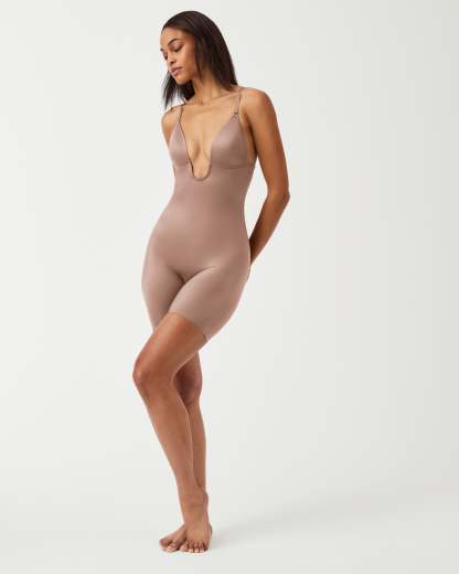 Suit Your Fancy Plunge Low-Back Mid-Thigh Bodysuit