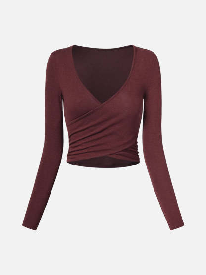 Tencel Wool Surplice Long Sleeve Top