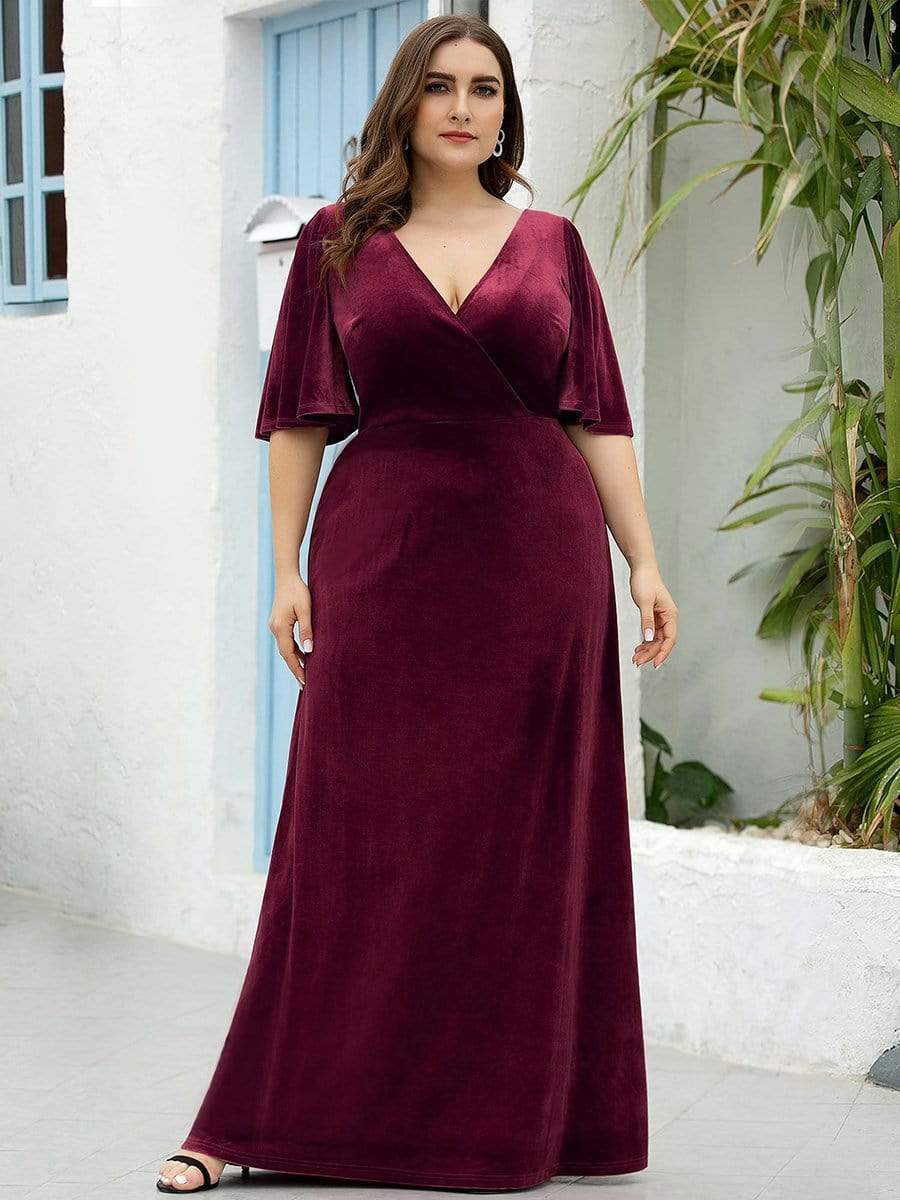 Elegant Double V Neck Velvet Bridesmaid Dress for Women