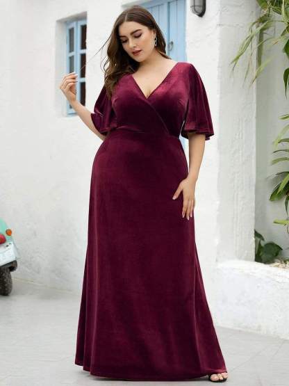 Elegant Double V Neck Velvet Bridesmaid Dress for Women