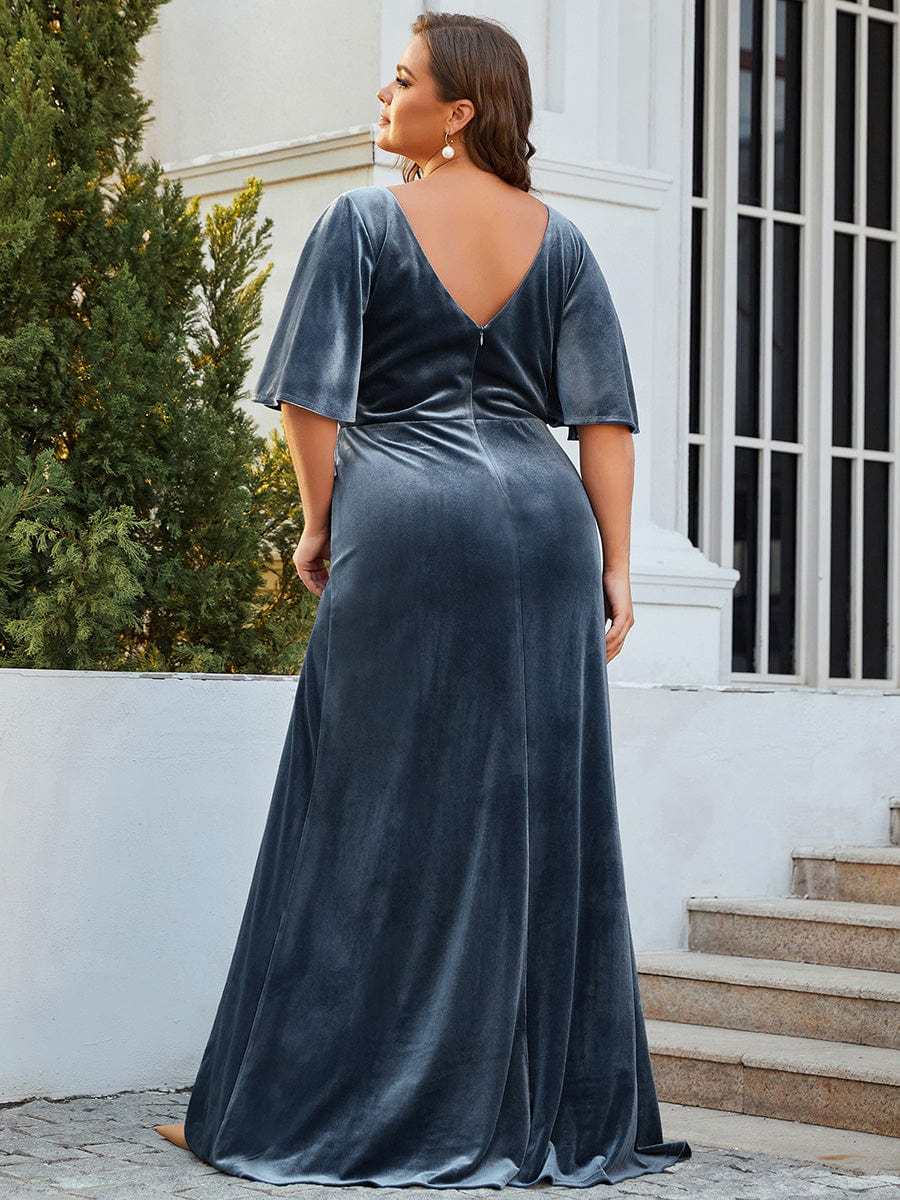 Elegant Double V Neck Velvet Bridesmaid Dress for Women