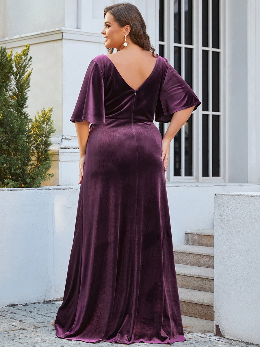 Elegant Double V Neck Velvet Bridesmaid Dress for Women