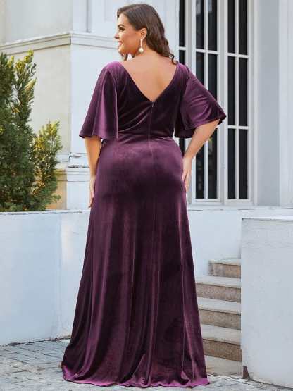 Elegant Double V Neck Velvet Bridesmaid Dress for Women