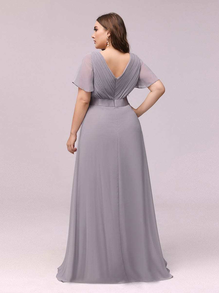 Long Empire Waist Bridesmaid Dress with Short Flutter Sleeves