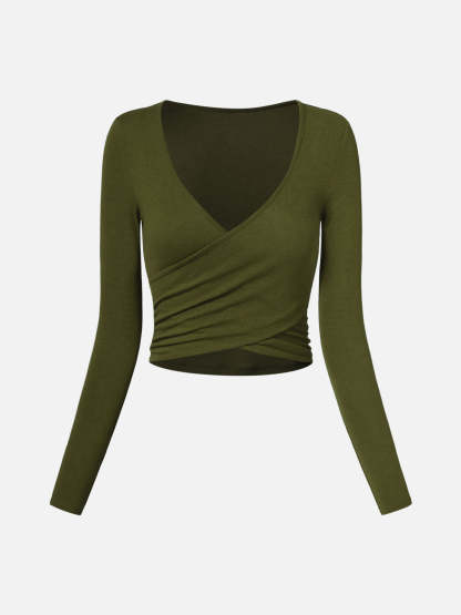 Tencel Wool Surplice Long Sleeve Top