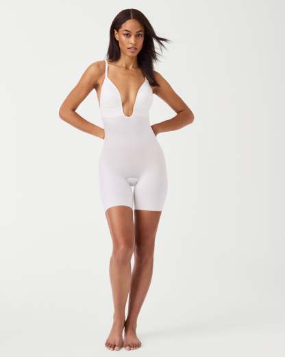 Suit Your Fancy Plunge Low-Back Mid-Thigh Bodysuit