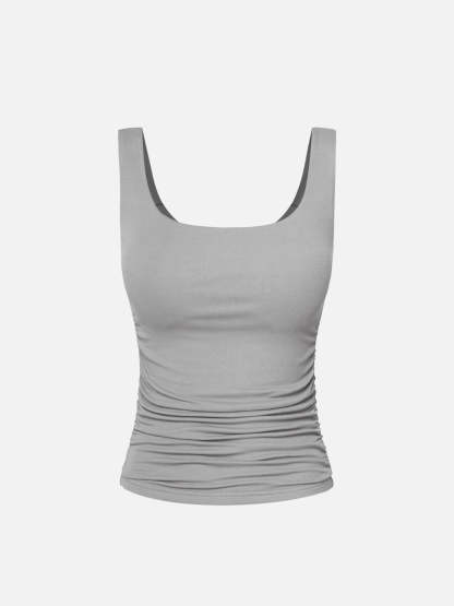 Ruched Sides Square Brami Tank Top-Hip Length