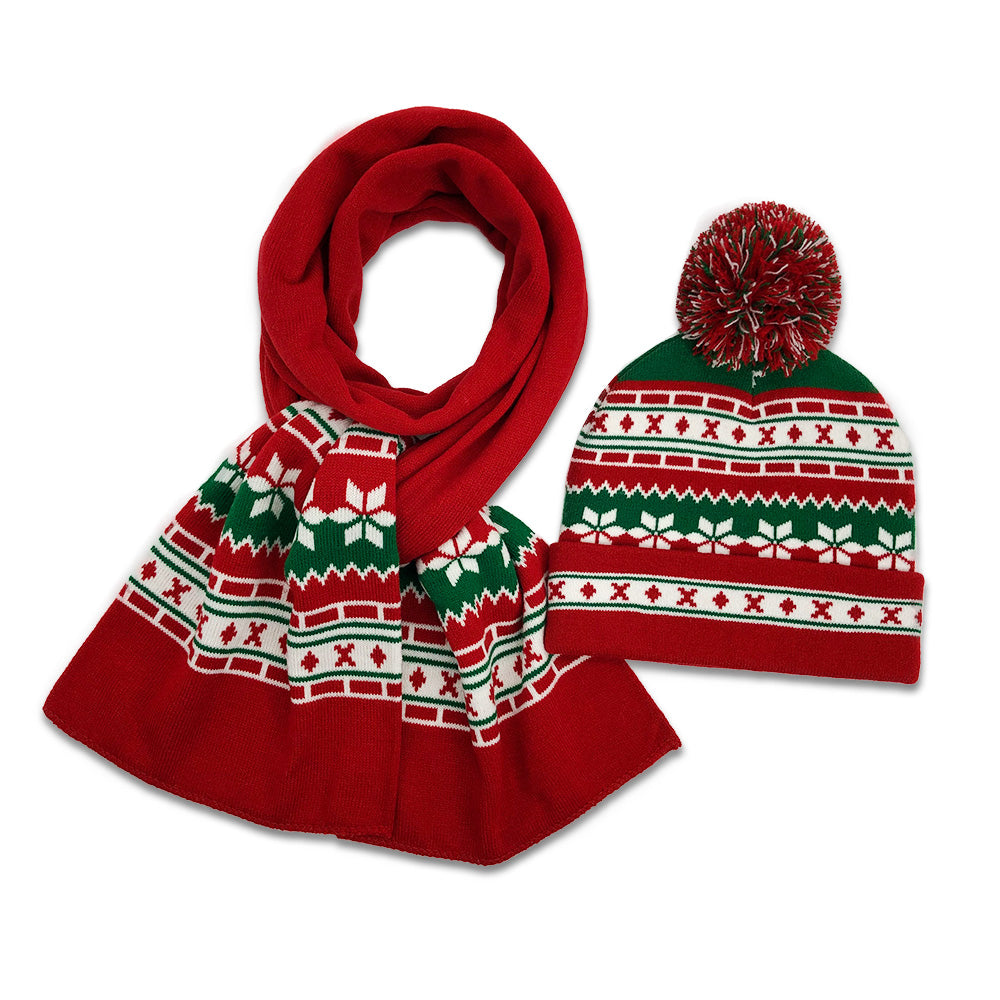 Knitted Christmas Hat Christmas Scarf Set-First Love Doll