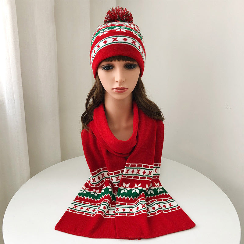 Knitted Christmas Hat Christmas Scarf Set-First Love Doll