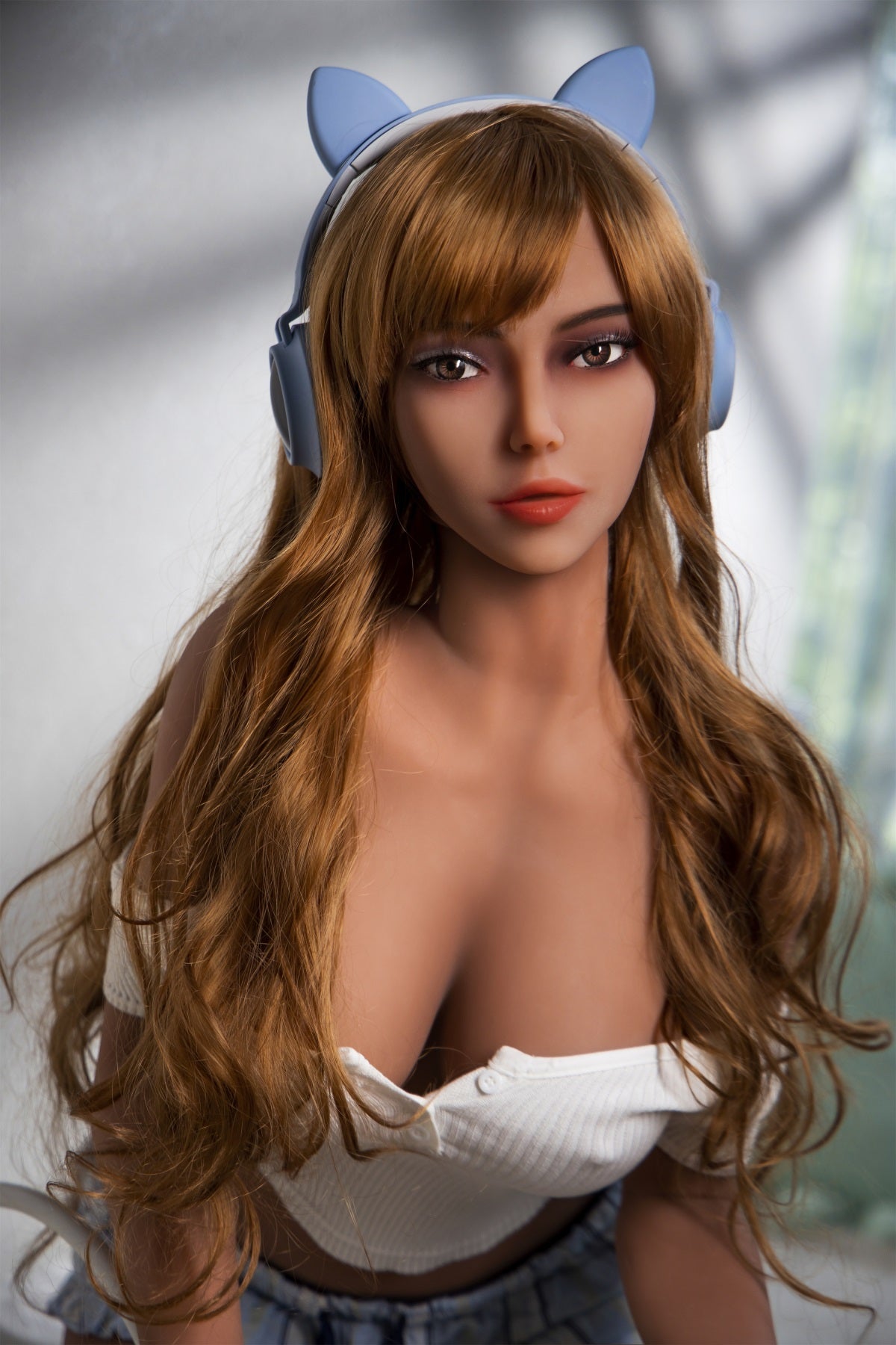 Tayen - Small Boobs  Wheat Skin Color Sex Doll With Long Blonde Curly Hair(5 Sizes ）-First Love Doll