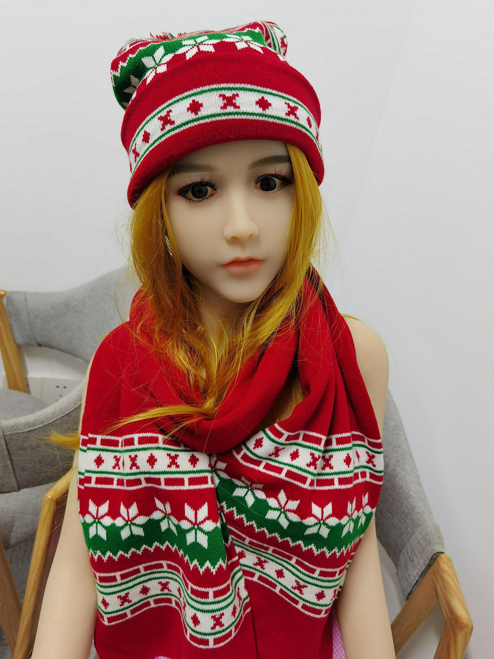 Knitted Christmas Hat Christmas Scarf Set-First Love Doll