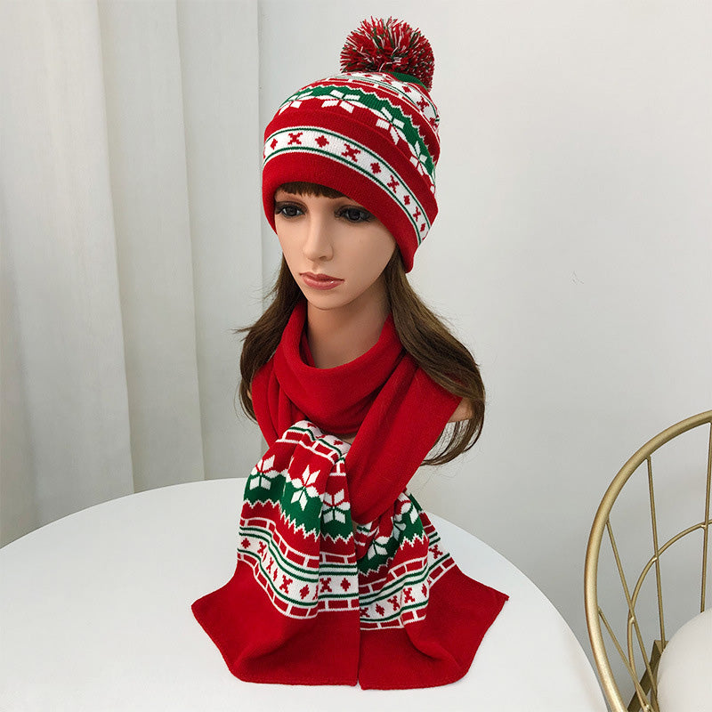Knitted Christmas Hat Christmas Scarf Set-First Love Doll