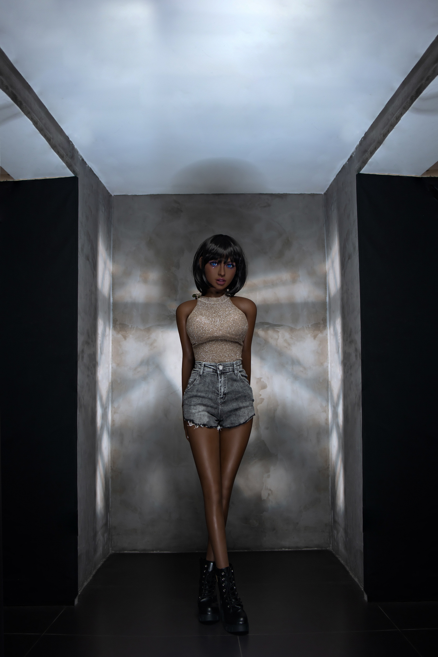 AIBEI | Laffey - 4ft 10/148cm Sexy Black Color Skin Love Doll With Short Straight Hair-First Love Doll