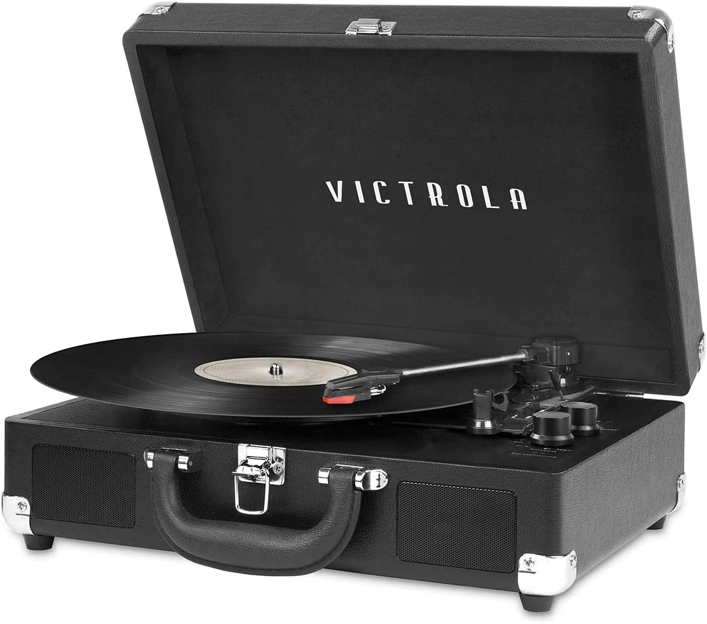 Victrola Vintage 3-Speed Bluetooth Portable Suitcase Record Player with Built-in Speakers | Upgraded Turntable Audio Sound| Includes Extra Stylus | Black, Model Number: VSC-550BT-BK, 1SFA