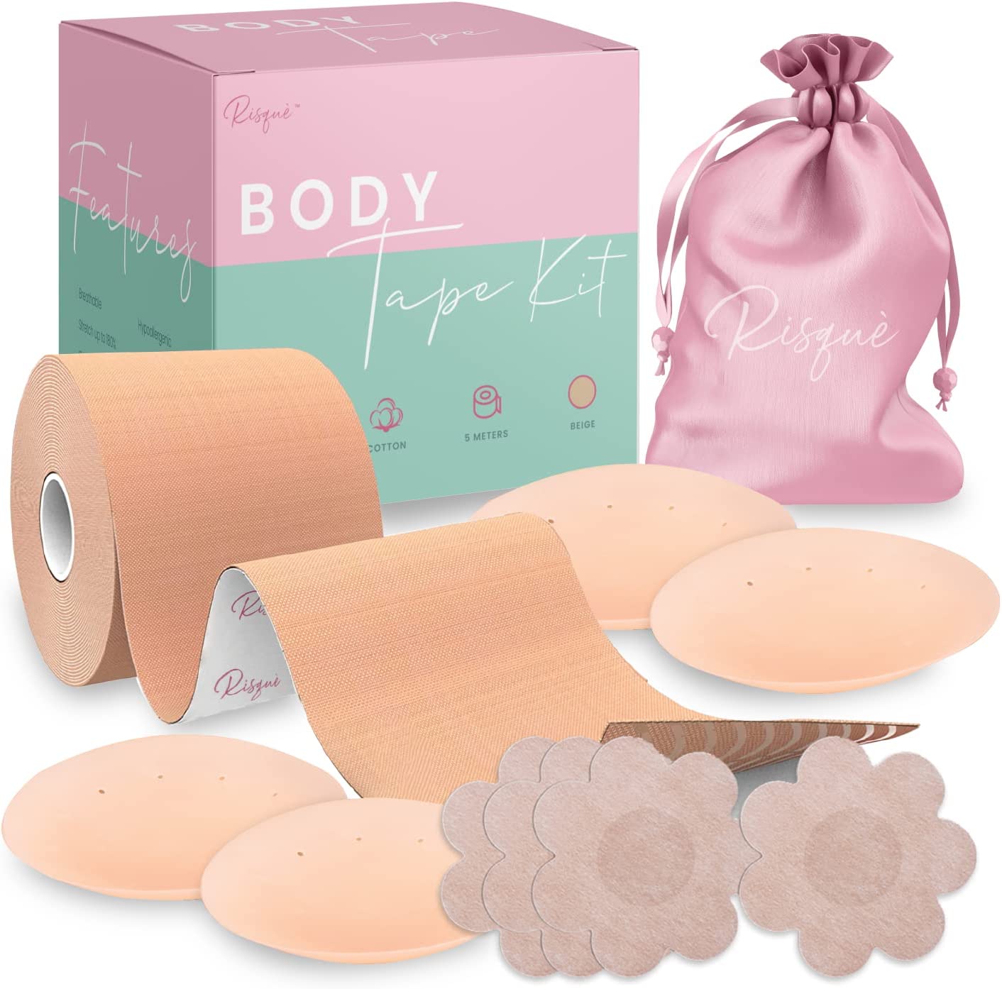 Chest Support Boob Tape, Boobytape Kit | Achieve Chest Support Lift & Contour | Sticky Body Tape for Push up & Shape in All Clothing Fabric Dress Types | Waterproof Sweat-Proof Bob Tape