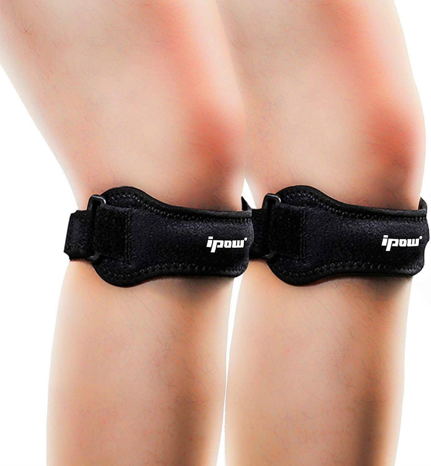 IPOW 2 Pack Knee Pain Relief & Patella Stabilizer Knee Strap Brace Support for Hiking, Soccer, Basketball, Running, Jumpers Knee, Tennis, Volleyball & Squats.