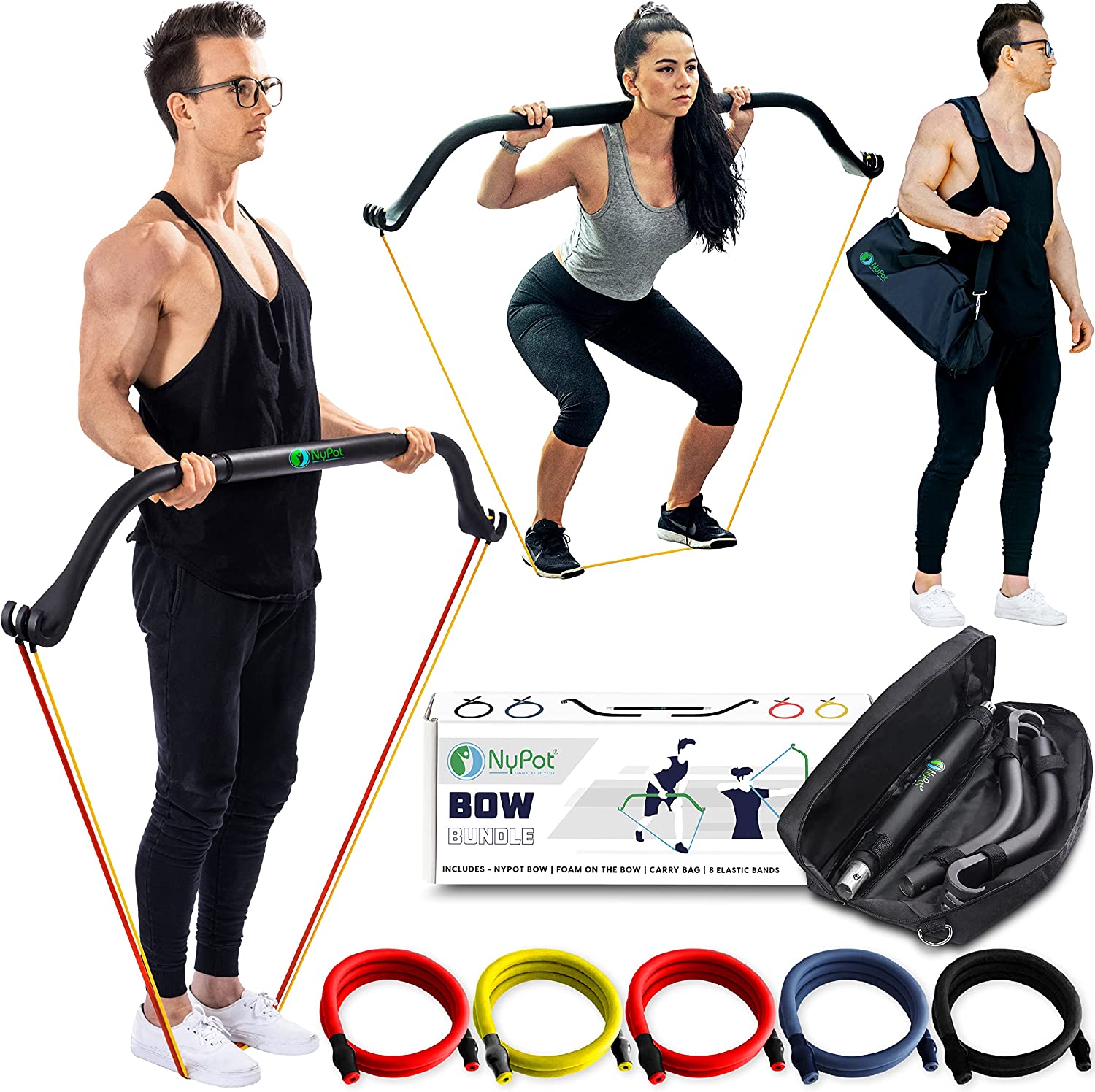 NYPOT Bow Portable Home Gym - Resistance Band and Bar System - Travel Workout Equipment Set - Home Workout Resistance Bands - Full Body Training Kit & Exercise Equipment for Men & Women