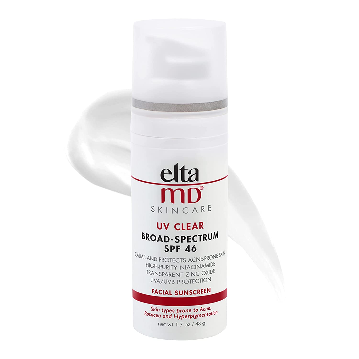 EltaMD UV Clear SPF 46 Face Sunscreen, Broad Spectrum Sunscreen for Sensitive Skin and Acne-Prone Skin, Oil-Free Mineral-Based Sunscreen Lotion with Zinc Oxide, 1.7 oz Pump