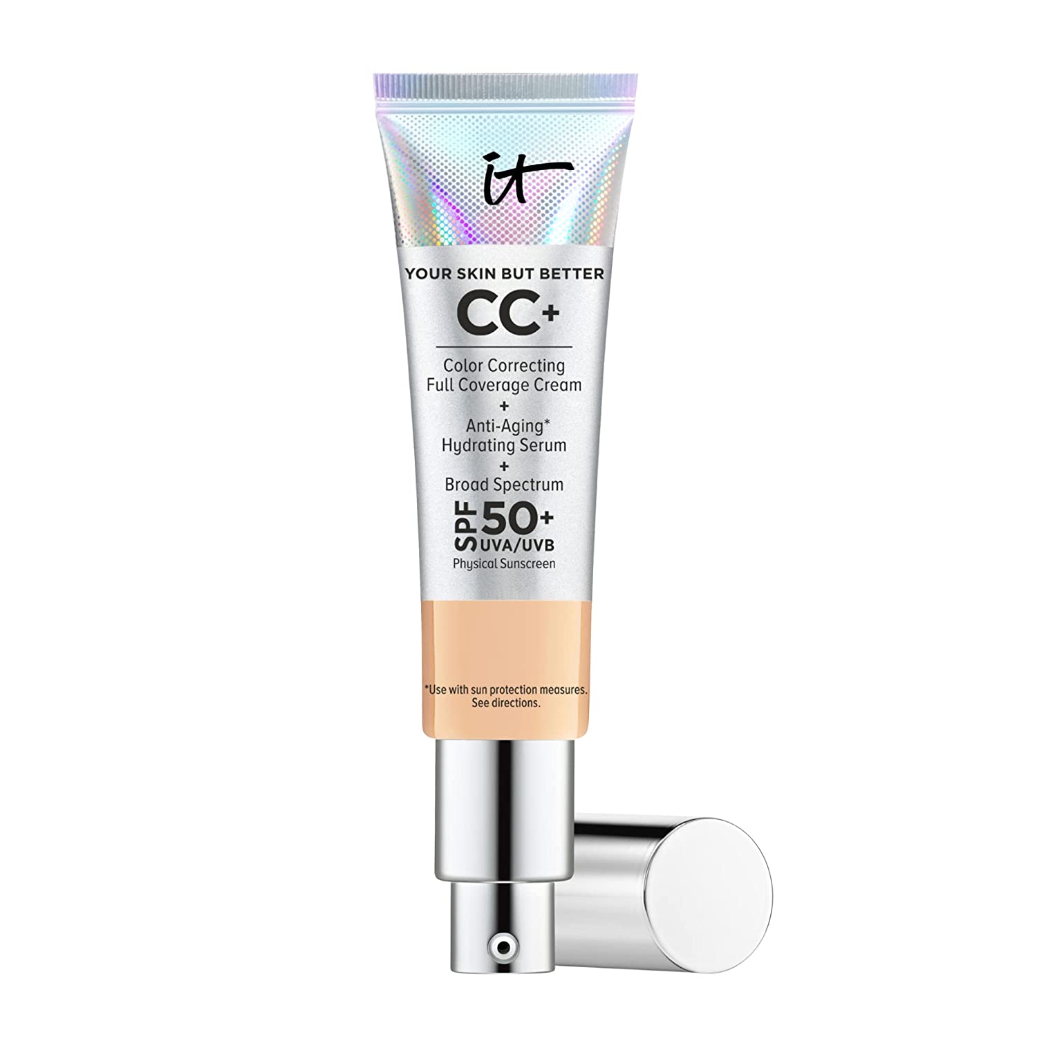 IT Cosmetics Your Skin But Better CC+ Cream, Medium (W) - Color Correcting Cream, Full-Coverage Foundation, Hydrating Serum & SPF 50+ Sunscreen - Natural Finish - 1.08 fl oz