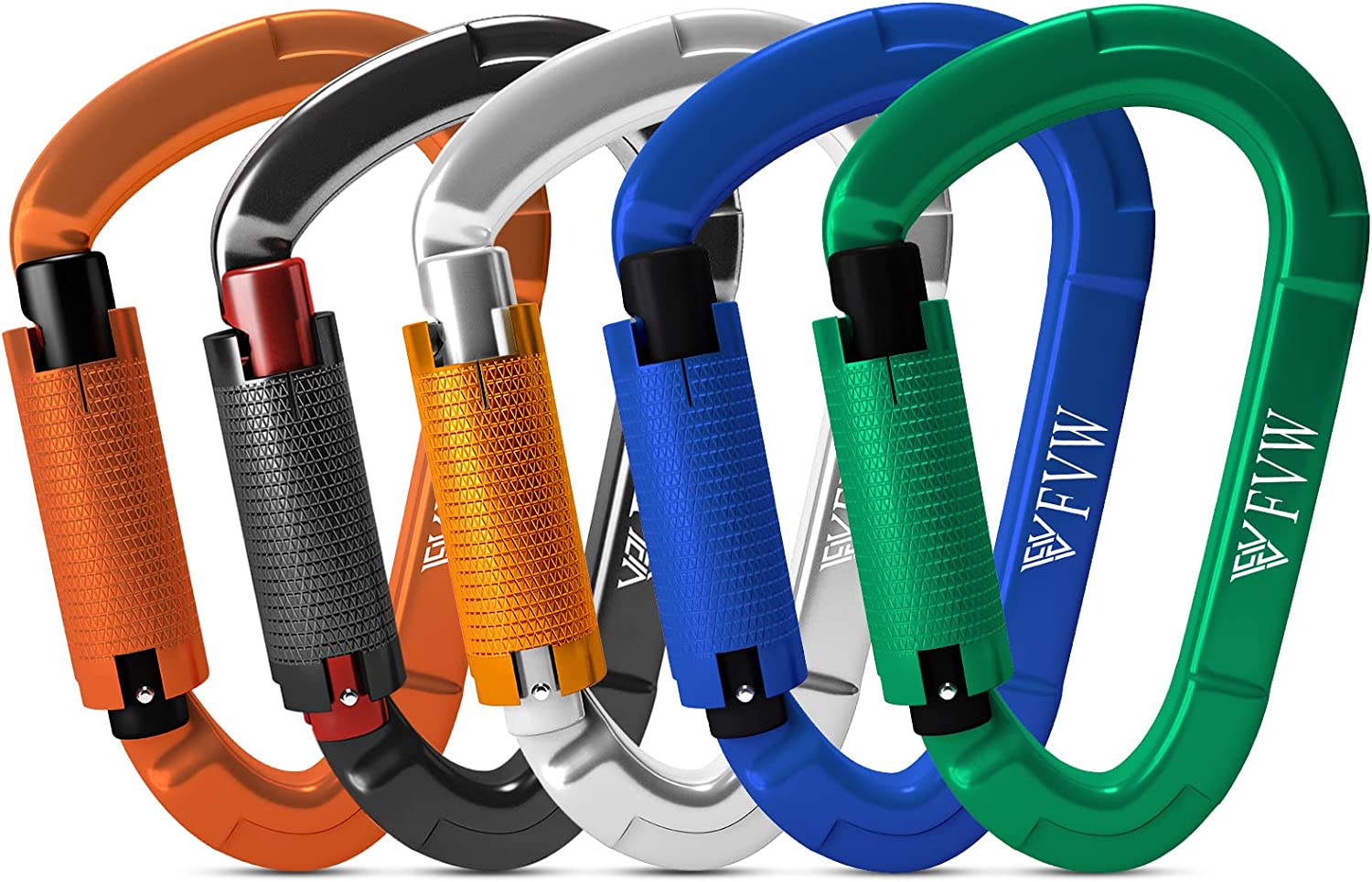 FVW Auto Locking Rock Climbing Carabiner Clips,Professional 25KN (5620 lbs) Heavy Duty Caribeaners for Rappelling Swing Rescue & Gym etc, Large D-Shaped Carabiners
