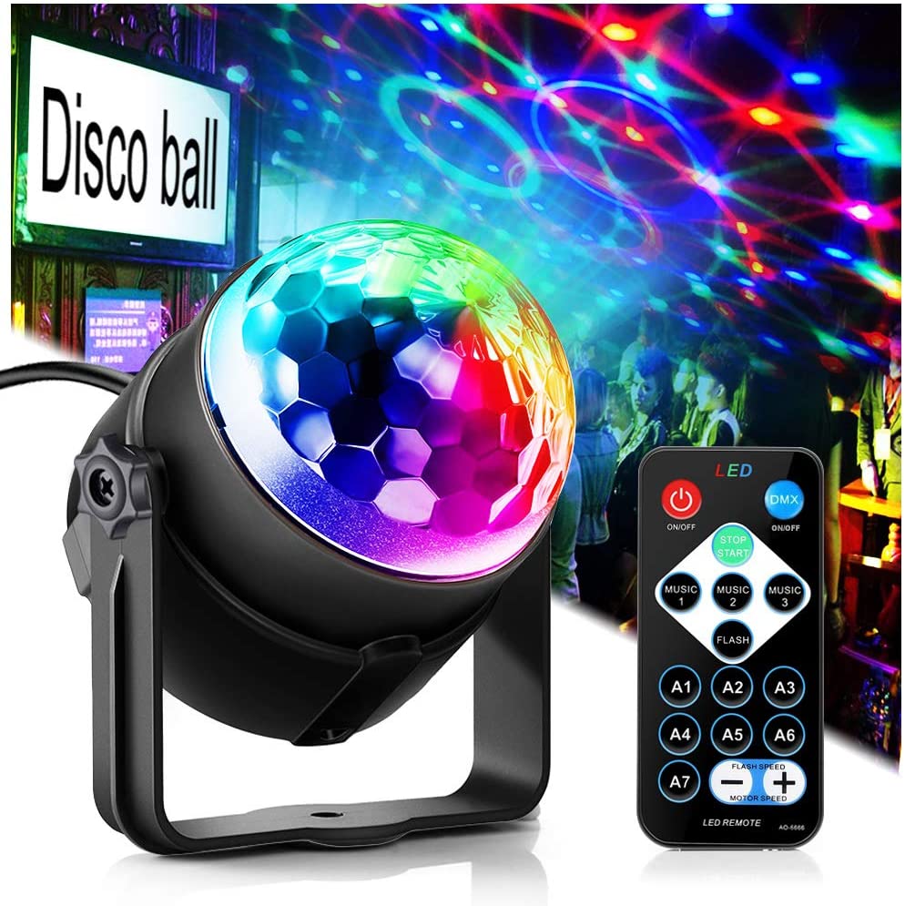 Party Lights, Disco Ball Disco Lights,Dj Rave Lights Led Strobe Lights Sound Activated Stage Lights Projected Effect Dancing Lights Remote Control for Birthday Xmas Wedding Bar Kids Christmas-1 Pack