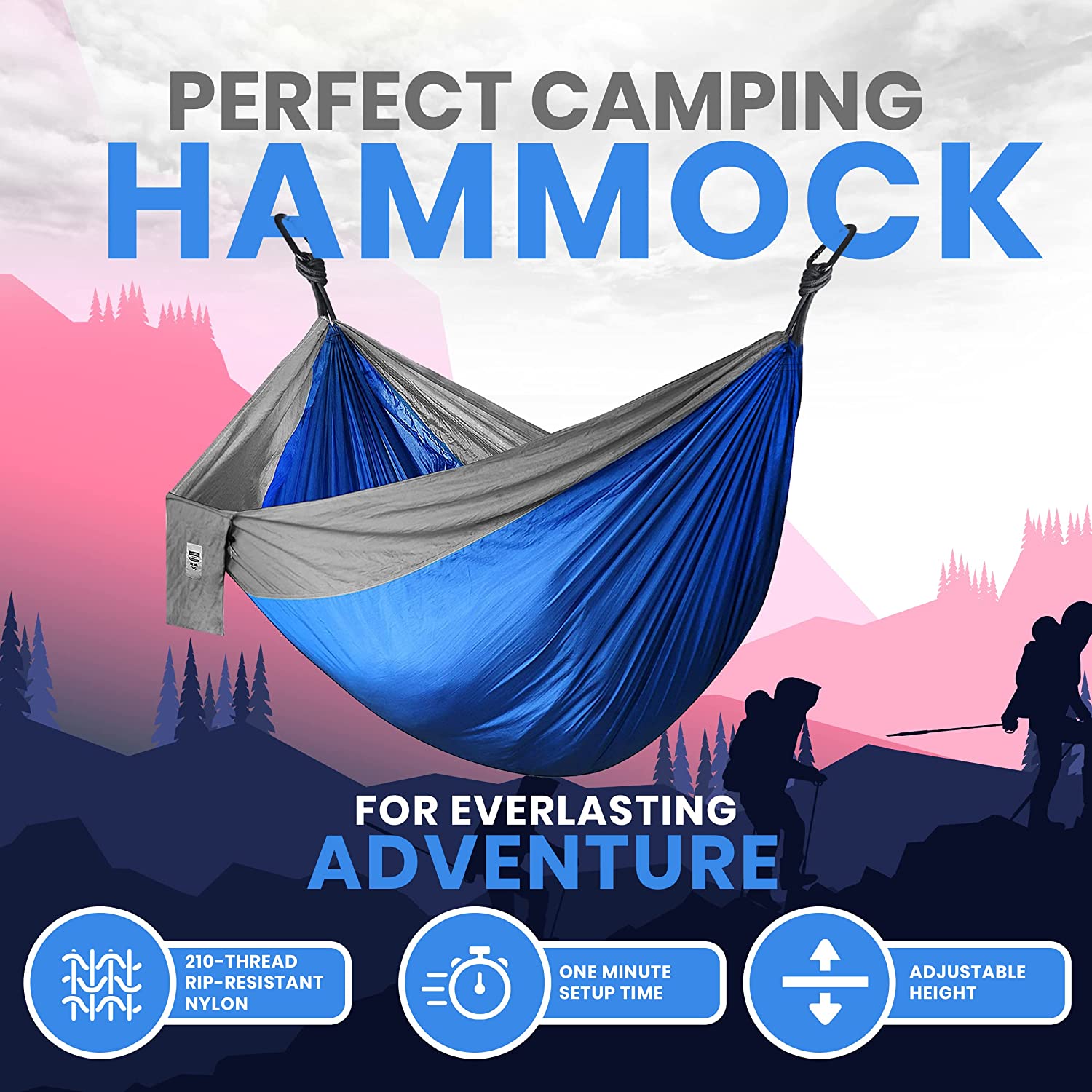 Utopia Home Camping Hammock Double & Single with 2 Tree Hammock Straps, Travel Hammock Backpacking Nylon Parachute Hammock for Outdoor & Hiking