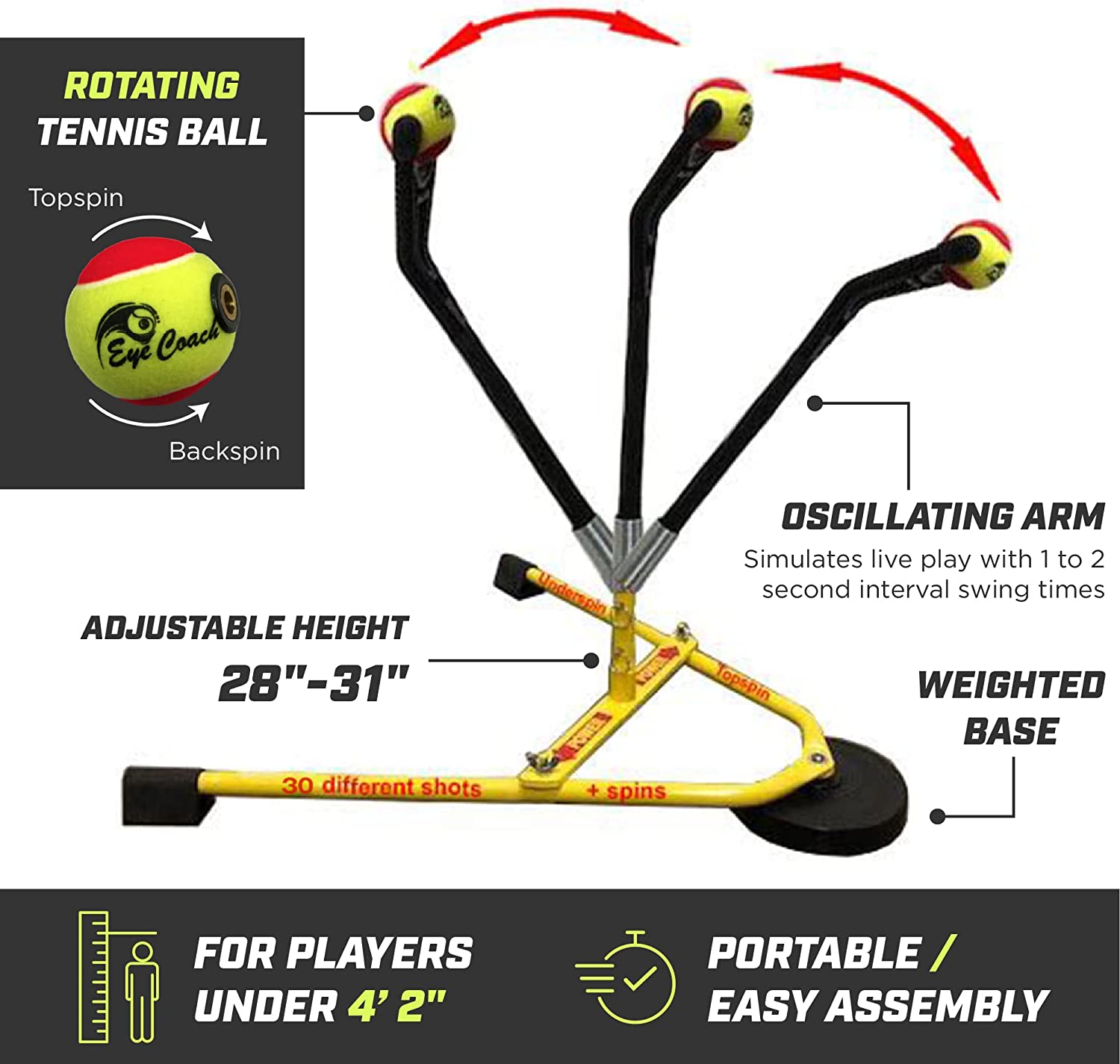 Billie Jean King’s Eye Coach Pro Tennis Training System, Portable Tennis Trainer, Trains 17 Different Shots and Spins, for All Ages and Levels