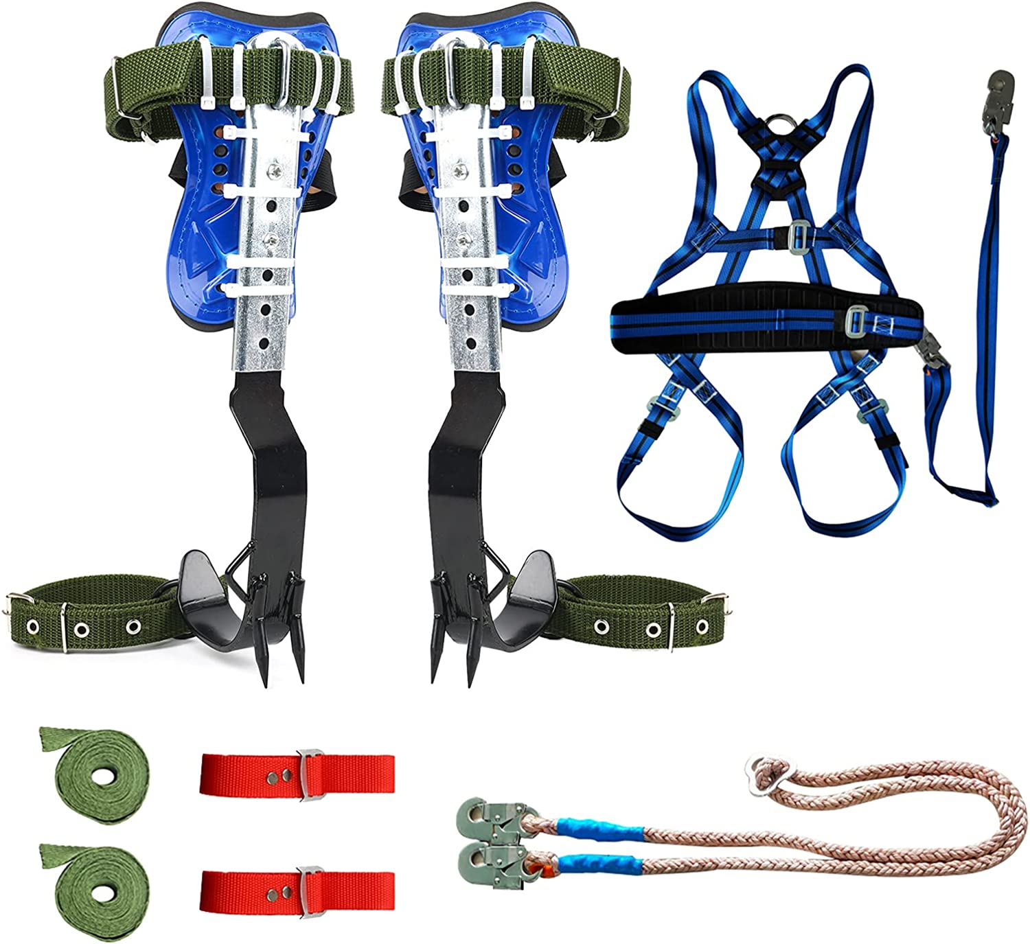 WMLBK Adjustable Tree Climbing Spikes with 5 Point Safety Belt Lanyard, Tree Climbing Spike Set Tool - Tree Climbing Gear Non-Slip Pedal for Picking Fruit, Indoor and Outdoor Sports