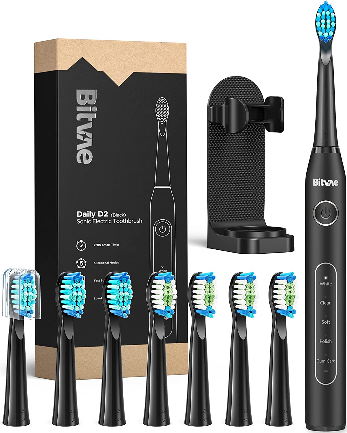 Bitvae Electric Toothbrush with 8 Brush Heads , 5 Modes Sonic Electric Toothbrush with Toothbrush Holder for Adults , Travel Rechargeable Power Toothbrush with Timer , Ultrasonic Toothbrush