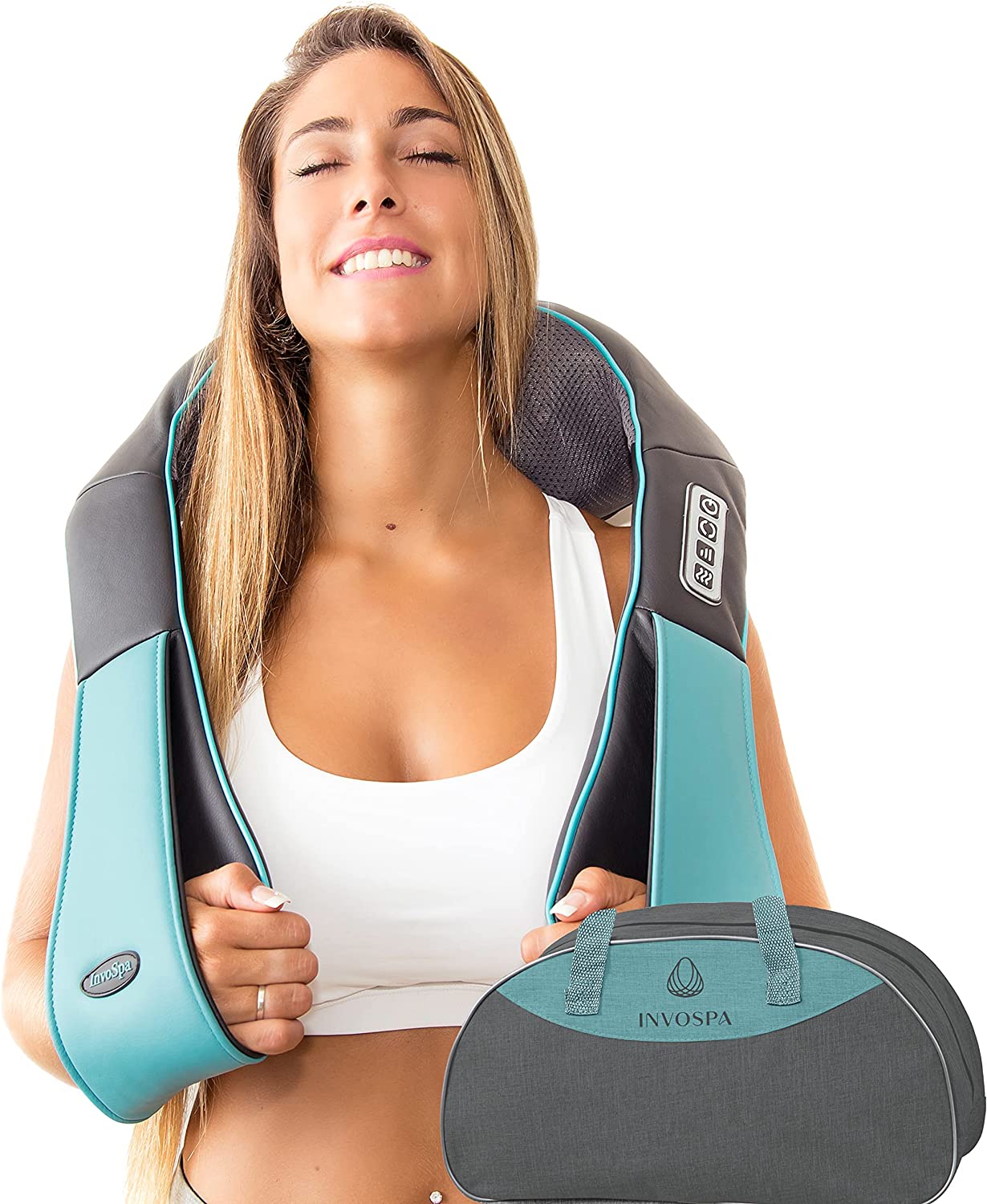 Shiatsu Back Shoulder and Neck Massager with Heat - Deep Tissue Kneading Pillow Massage - Back Massager, Shoulder Massager, Electric Full Body Massager, for Foot Leg - Gift (Blue)