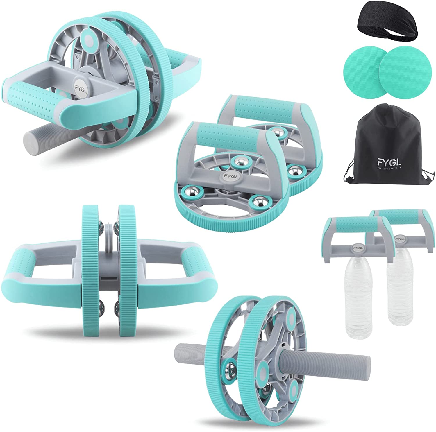 FYGL Portable Home Gym Equipment | 11 in 1 Multifunctional Workout Kit for Women | Ab Roller | Push Up Bars | Resistance Bands | Dumbbells | Kettlebell | Workout Equipment for Home Workouts