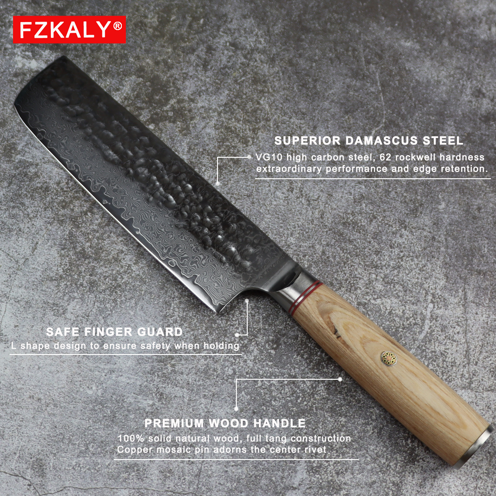 Fzkaly 7-inch Damascus Nakiri Knife