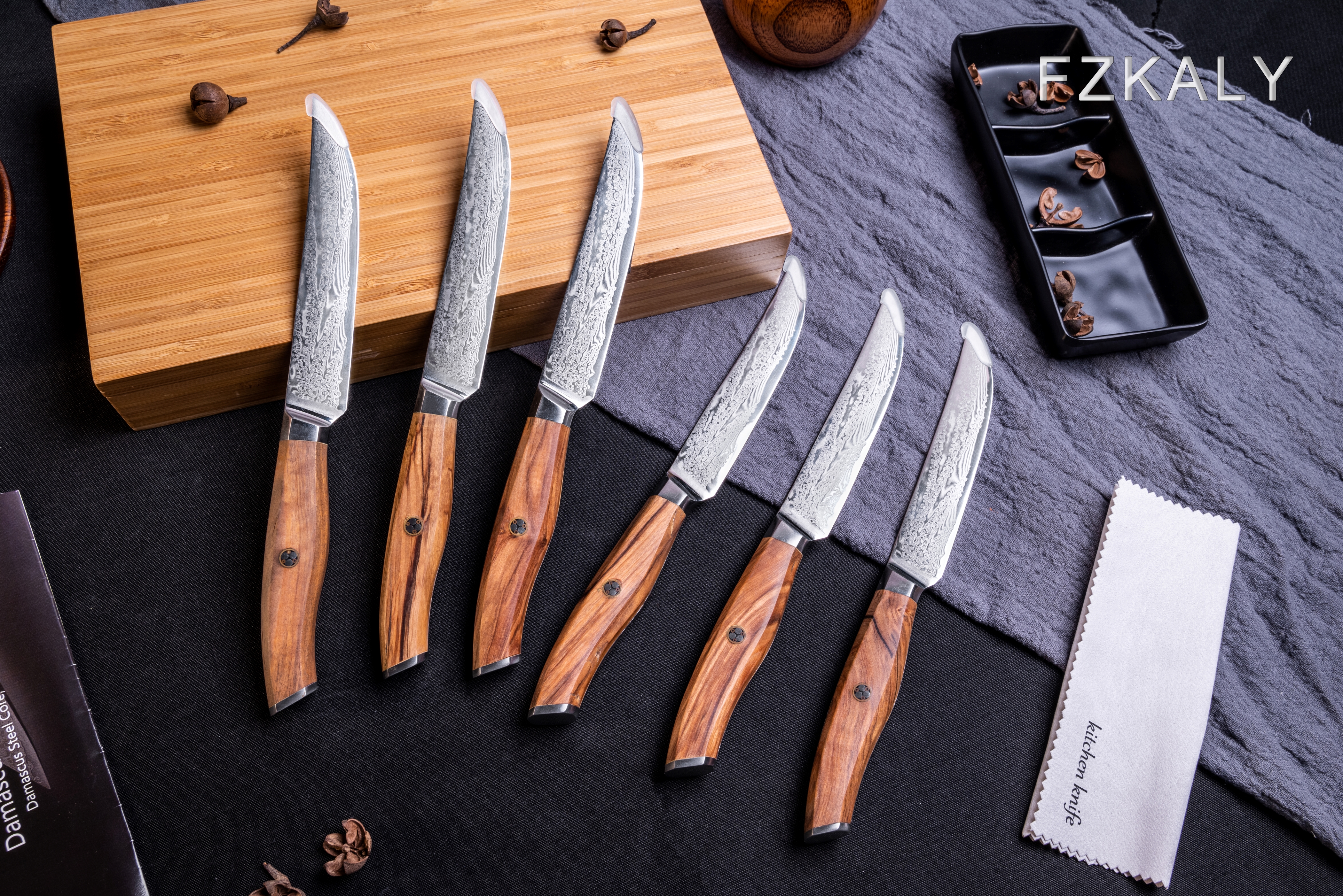 Set of 6 Damascus Steel Steak Knives – Steel Forged Knives