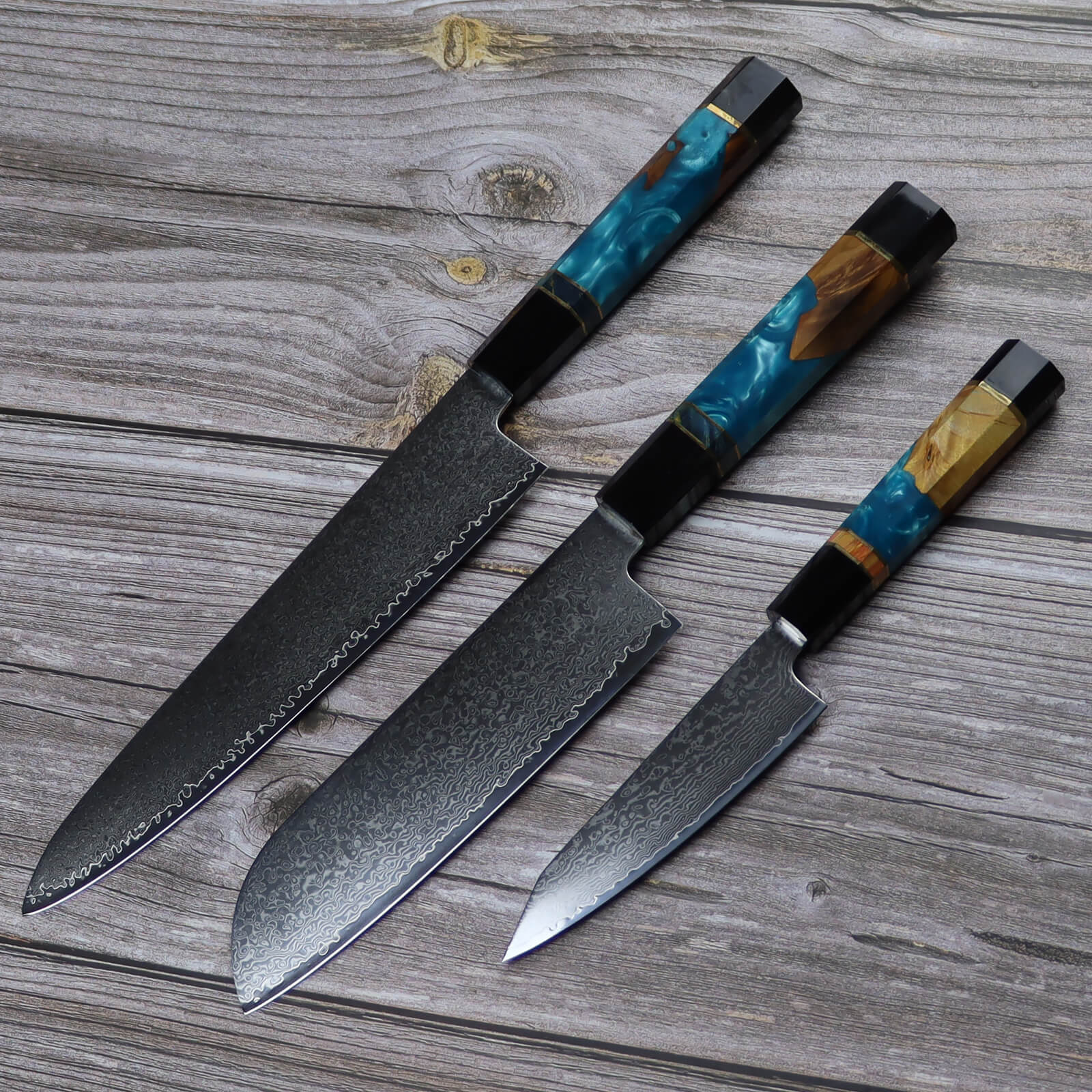 Fzkaly Japanese Damascus Knife Set
