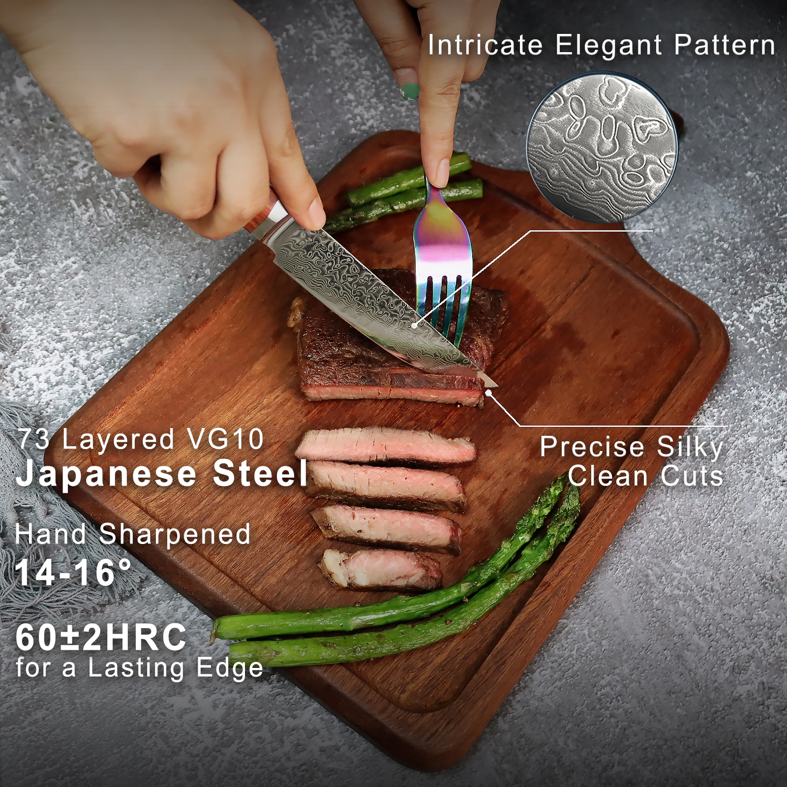 4 Piece Japanese Steak Knife Set With Wood Drawer Organizer Insert