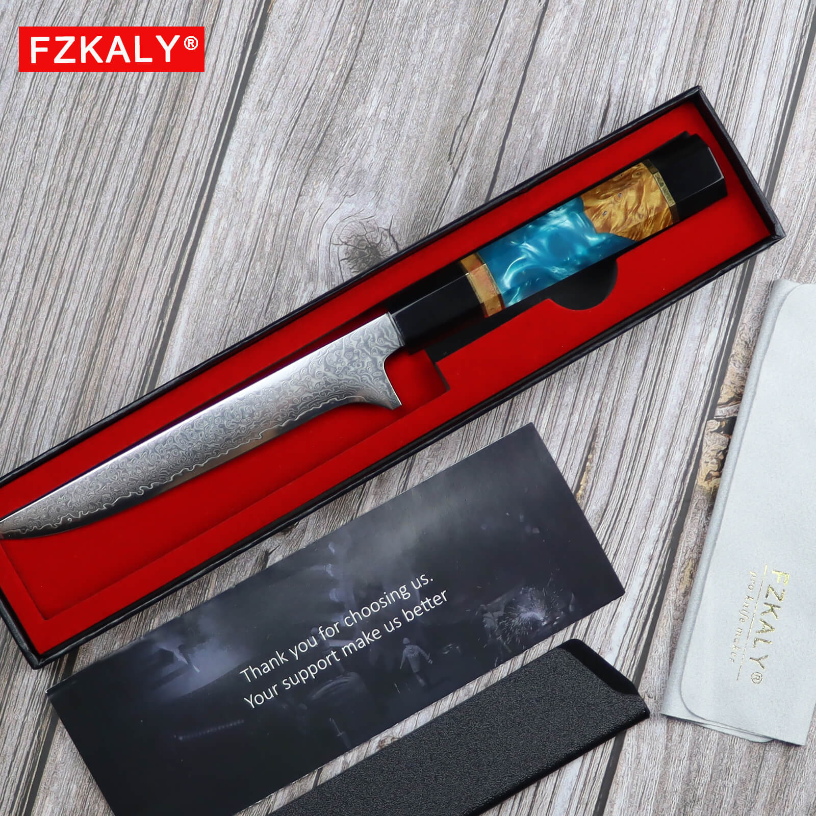 Fzkaly Damascus Boning Knife 6" With Gift Box