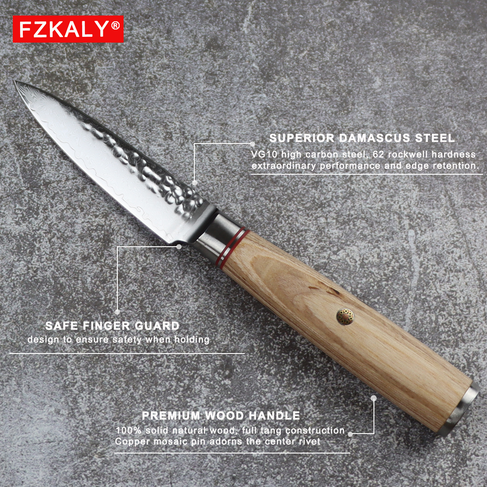 Fzkaly 3.5" Wood Handle Paring Knife