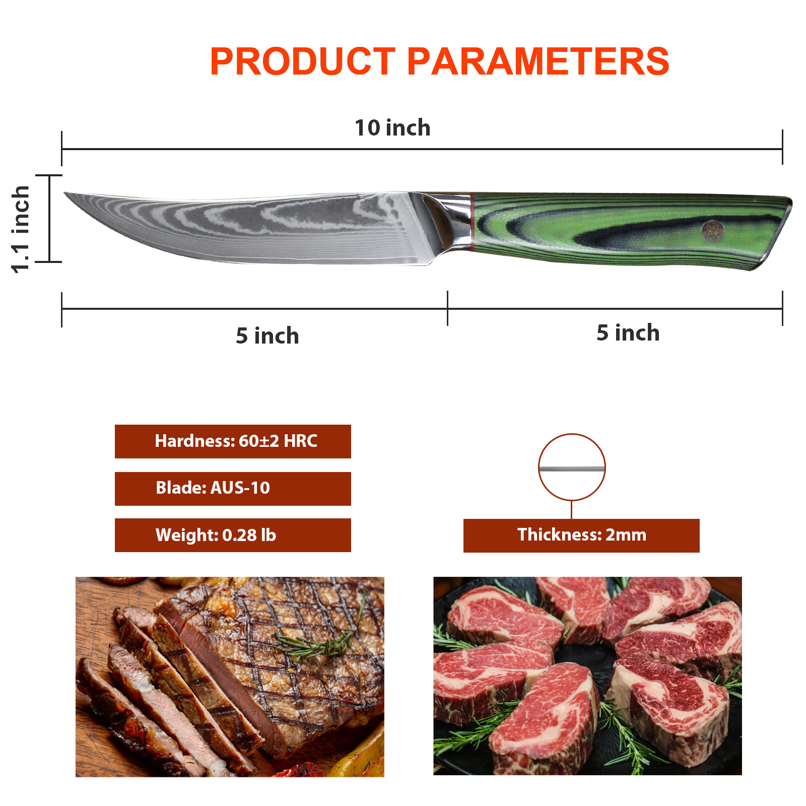Fzkaly Damascus Steak Knife Set of 4, Product Parameters