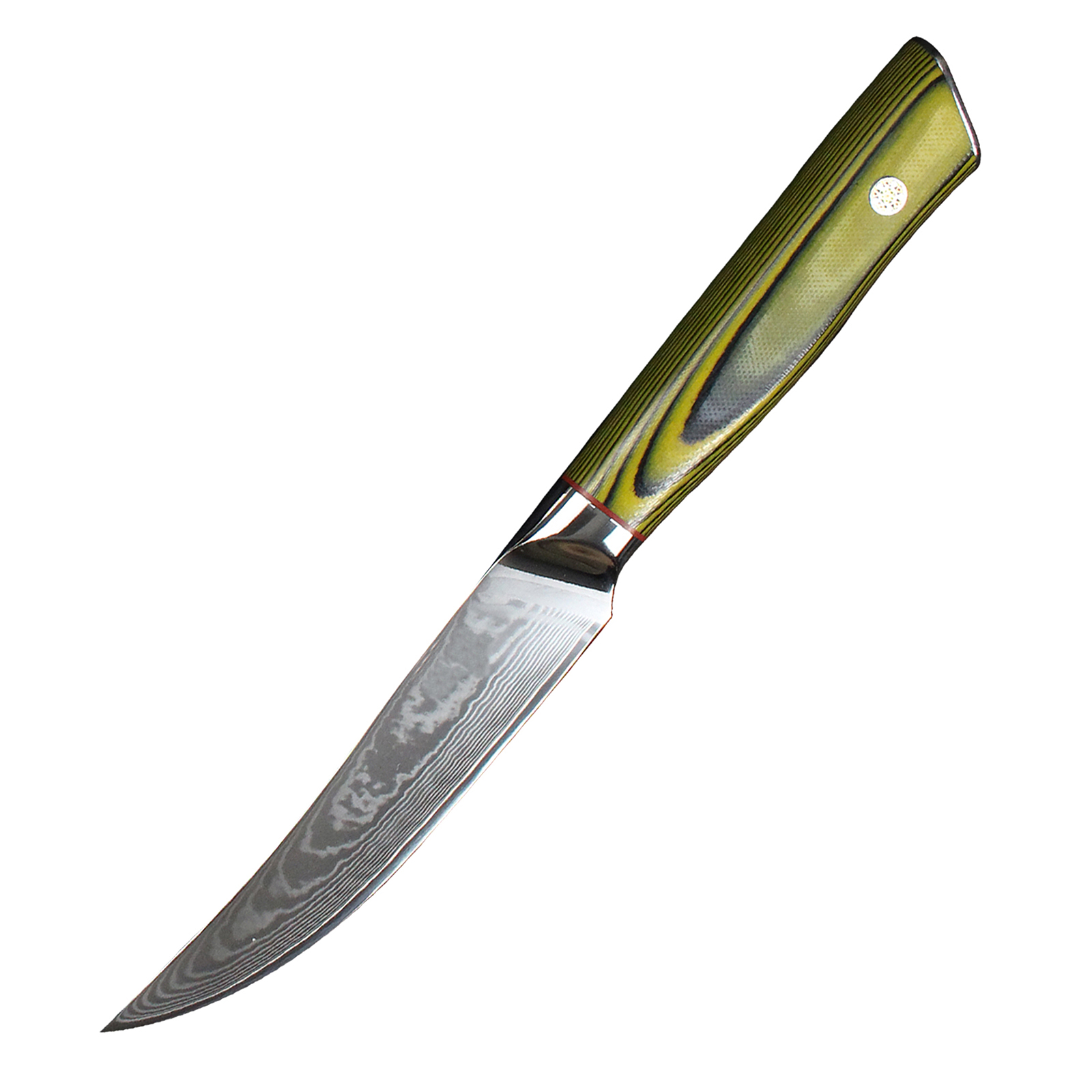 5 Inch No Serrated Steak Knife - Yellow G10 Handle