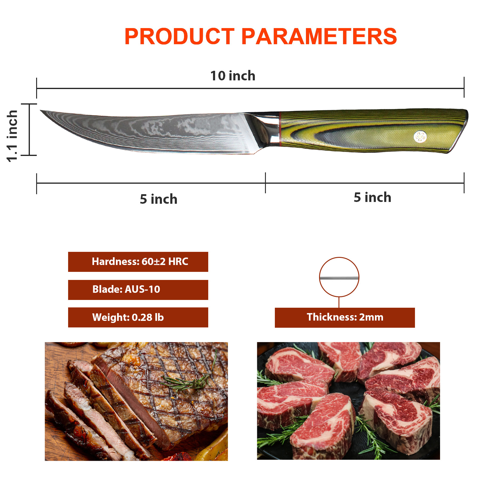 No Serrated Japanese Steak Knife of 4