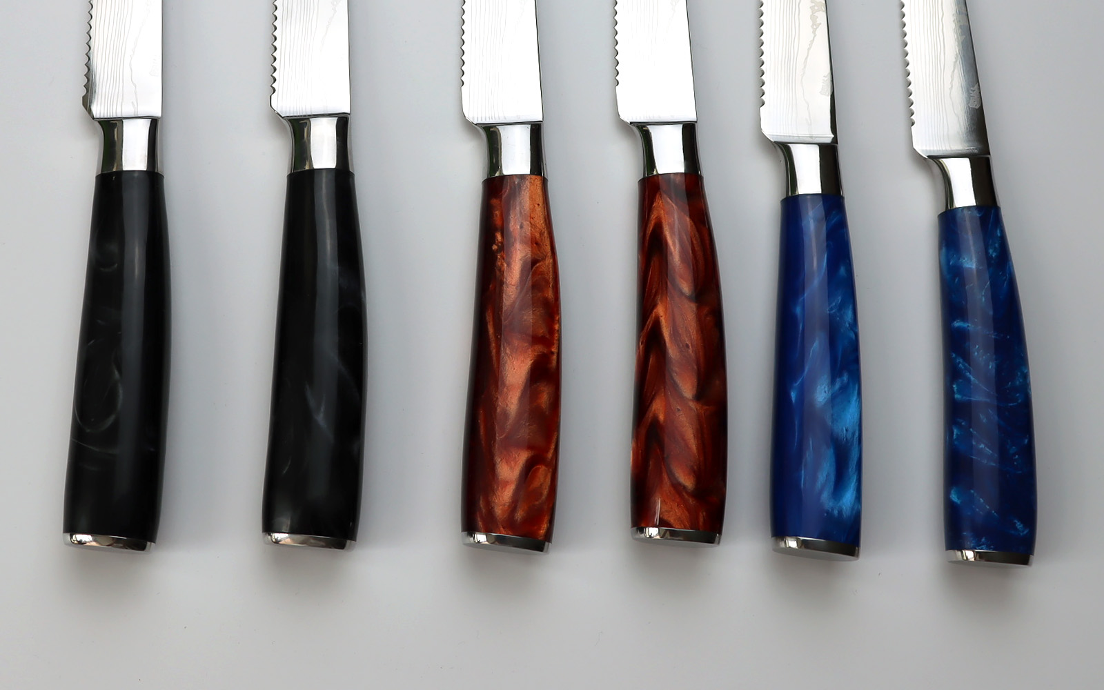 6 Piece Stainless Steel Steak Knife Set - Colorful Resin Handle