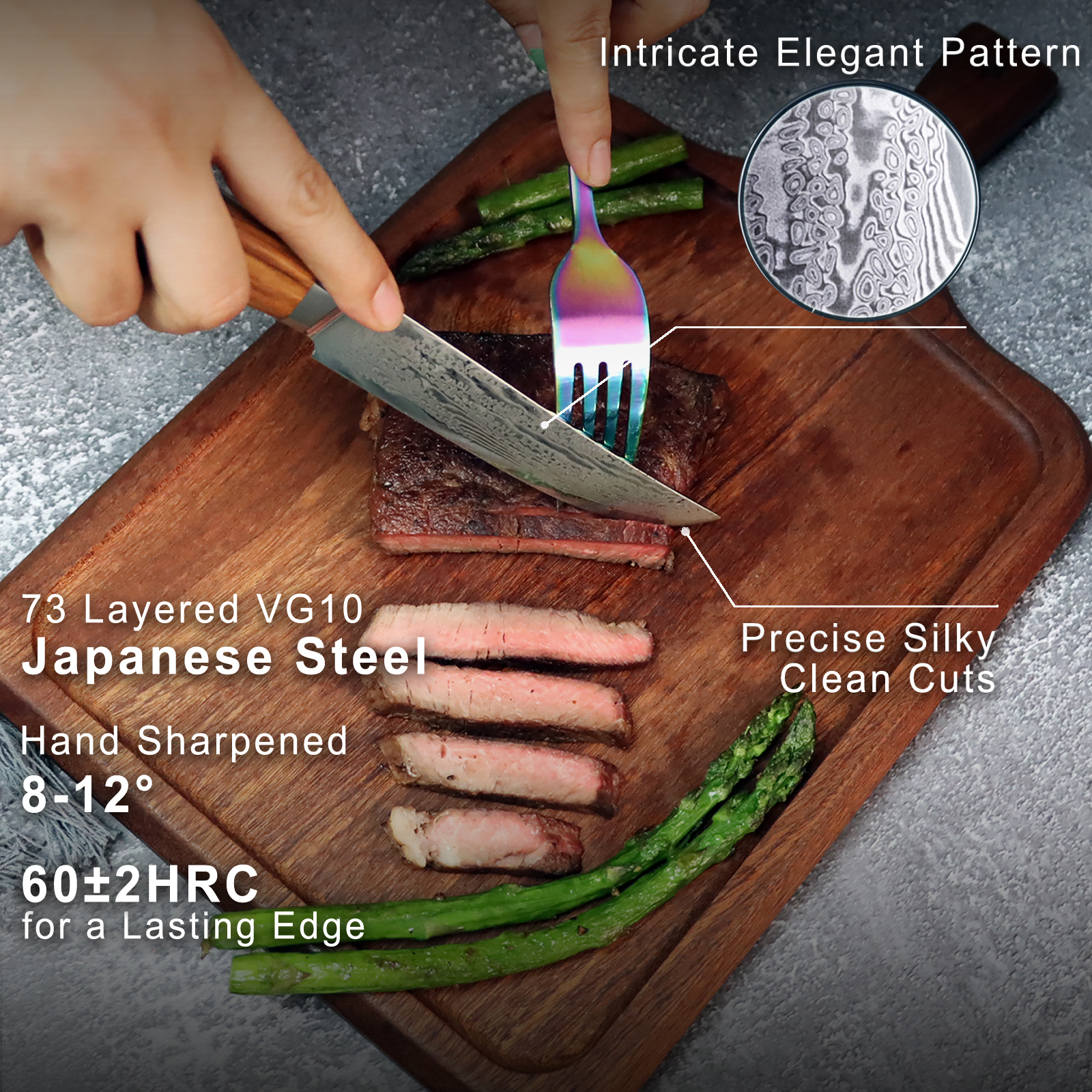 6 Piece Steak Knives Set Japanese Steel straight edge blades in Gift Box