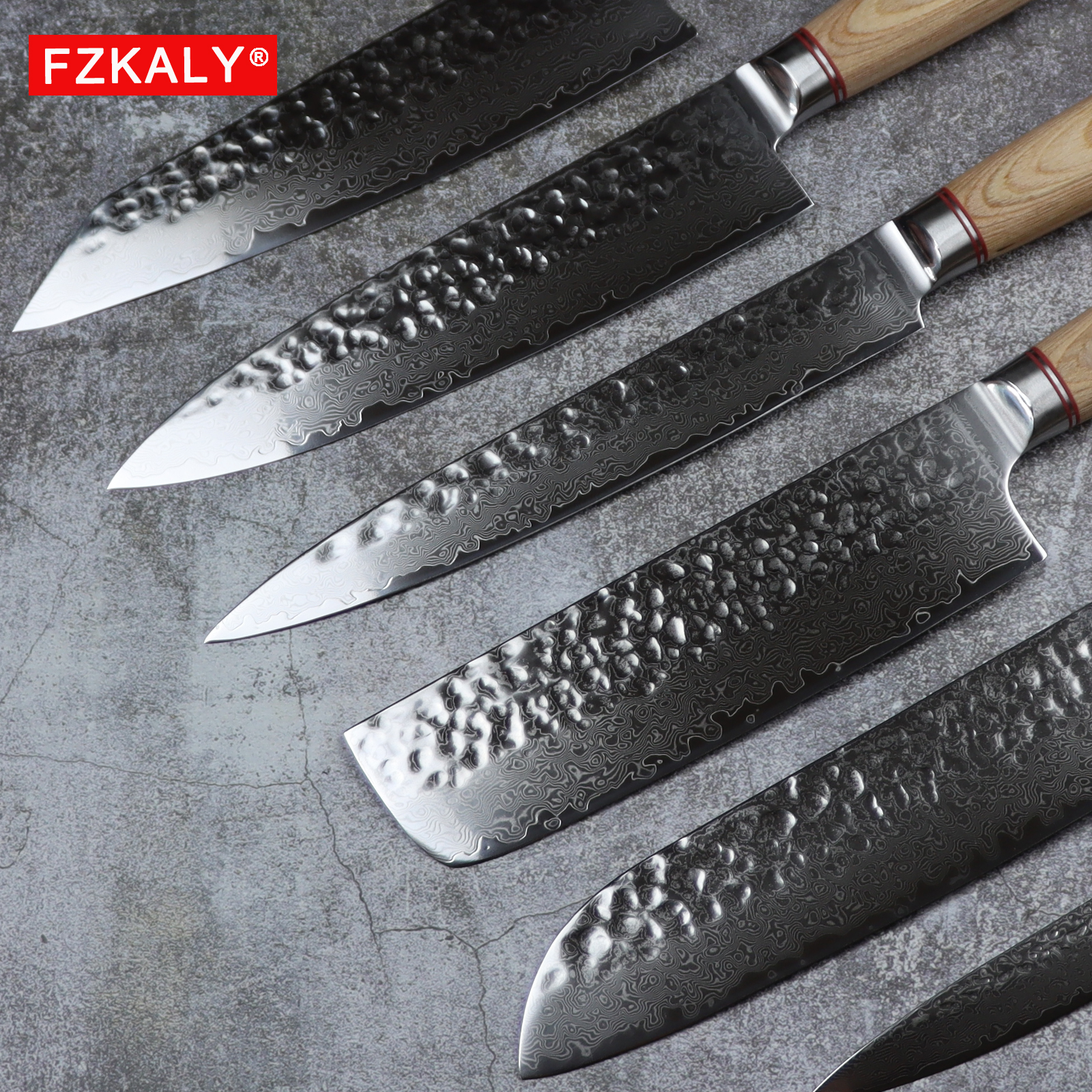 Fzkaly 7 Piece Damascus Kitchen Knives Set