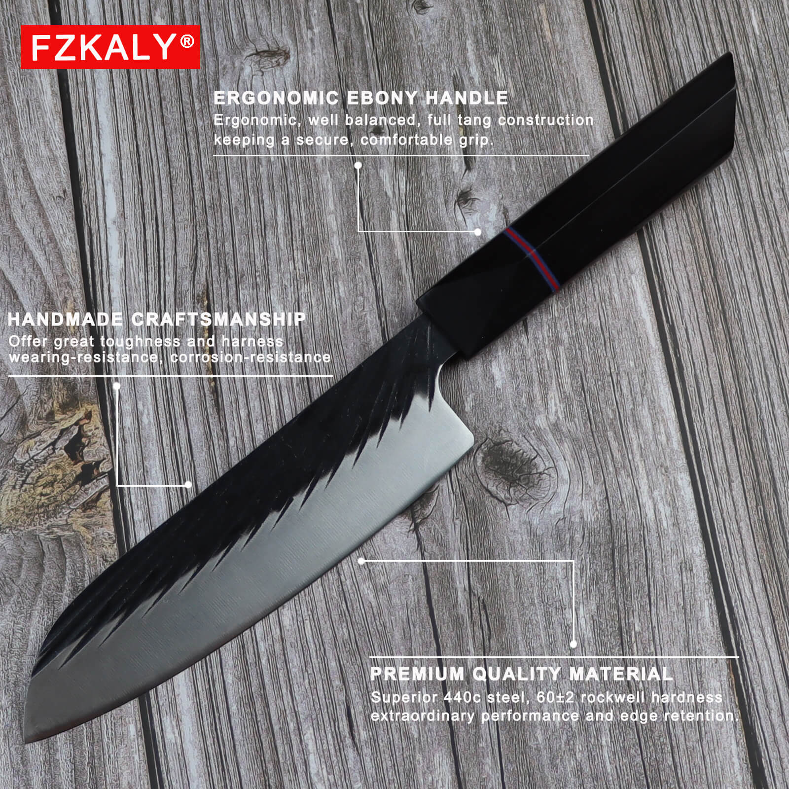 Japanese Santoku Knife, Ergonomic Handle, 440C Steel 