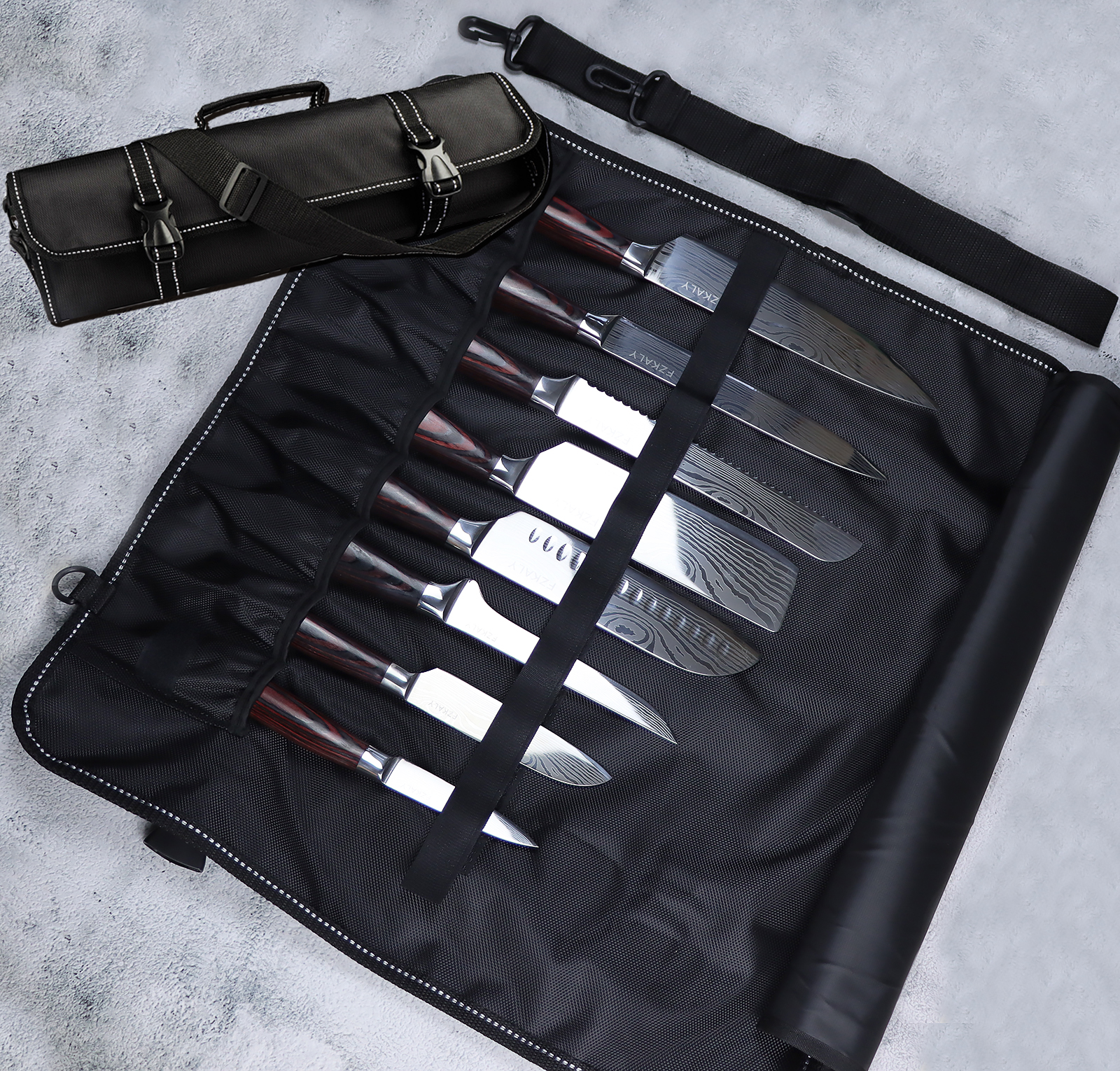 8-Piece Chef Knife Set With Roll Bag