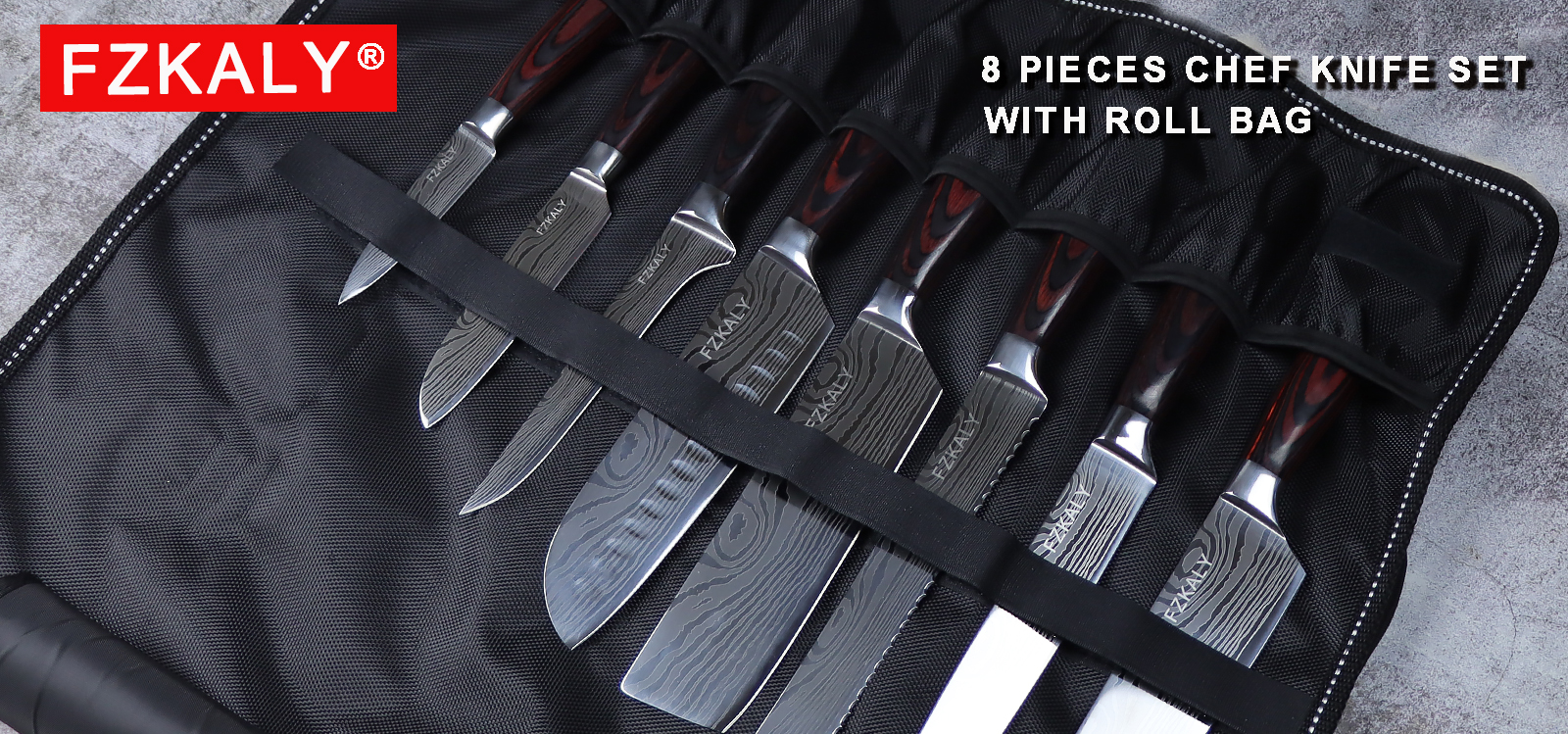 FZKALY CHEF KNIFE SET WITH ROLL BAG