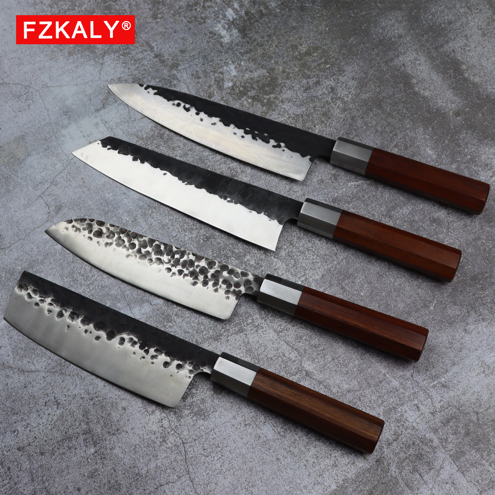 Fzkaly 4 Piece Hand Forged Kitchen Knife Set