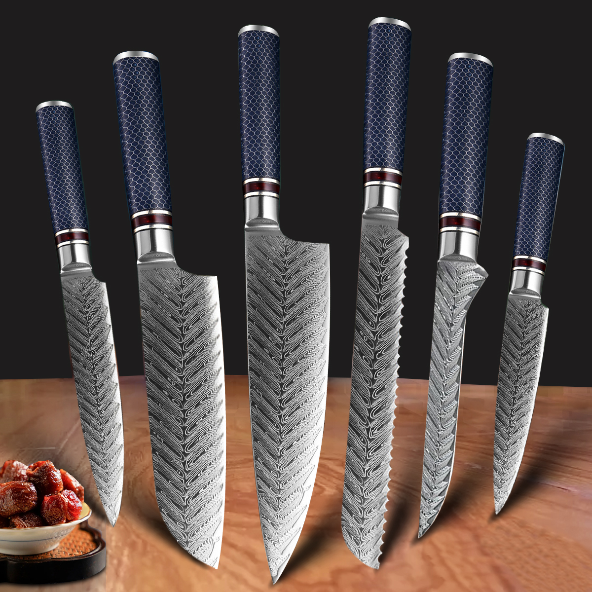 Damascus Steel Chef Knife Set, 6-Piece