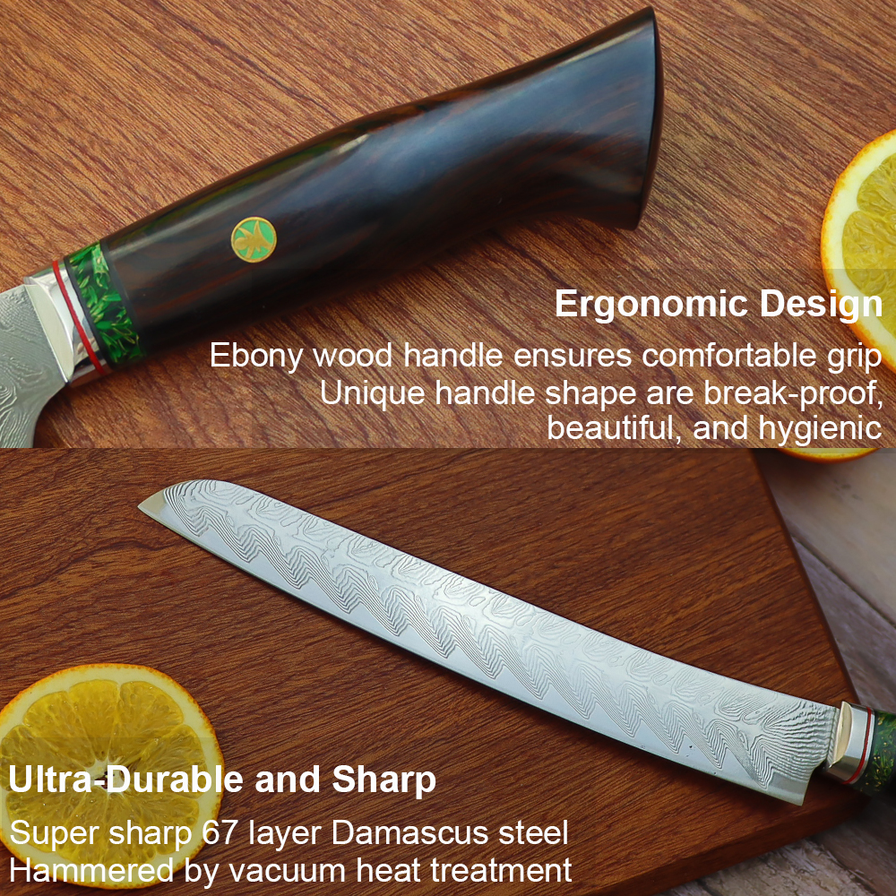Japanese Damascus Bread Knife and Ebony Wood Handle