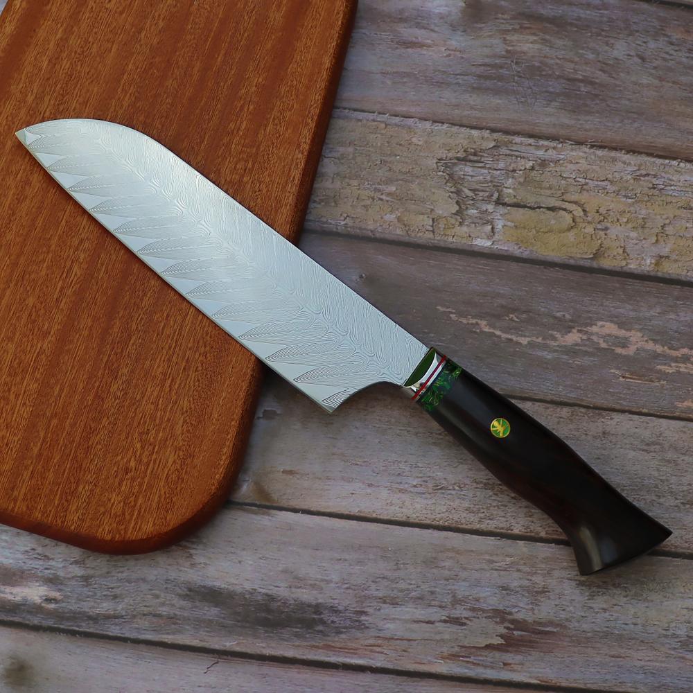 Japanese Damascus Santoku Knife 7"